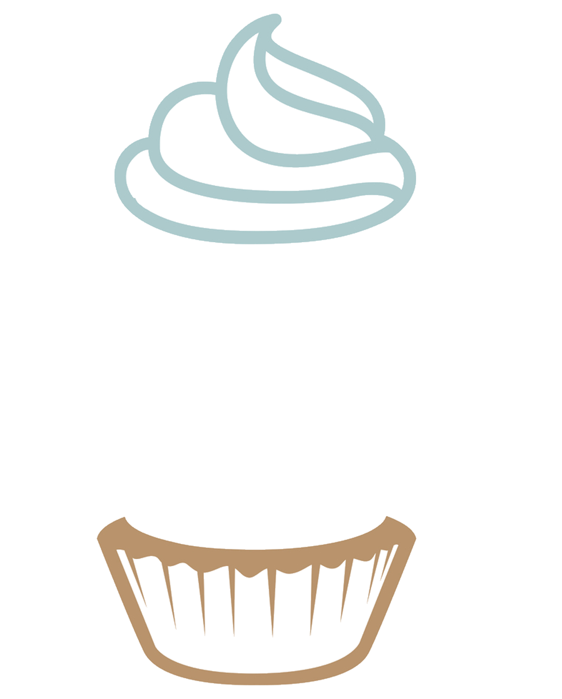 Outline of a cupcake with a swirl of cream that says A Traveling Cupcake